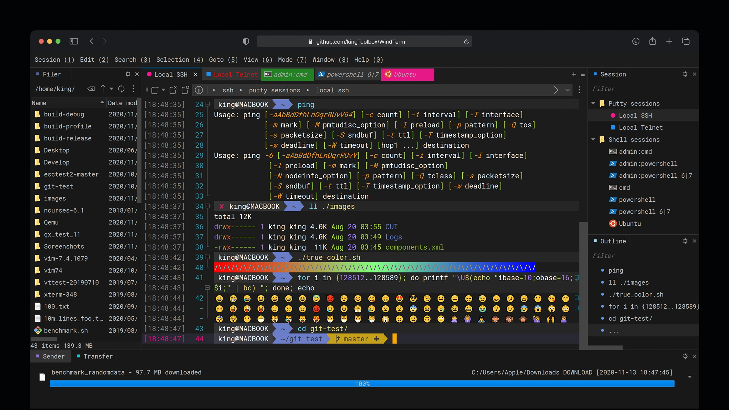 WindTerm fast free SSH and SFTP client on Mac with built-in file transfer, deep tmux integration, and port forwarding - a lightweight Termius alternative