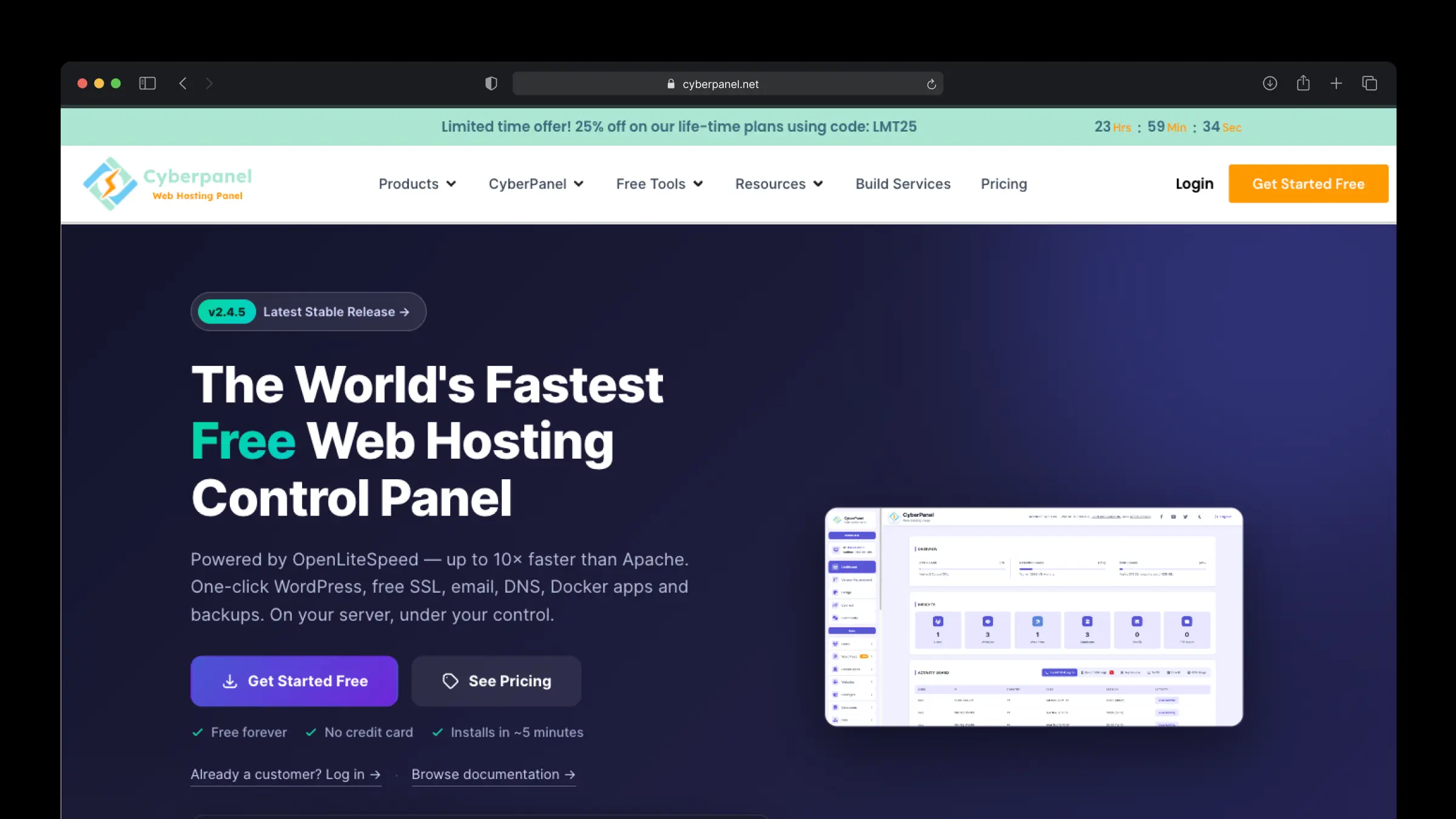 CyberPanel free web hosting control panel powered by OpenLiteSpeed, up to 10x faster than Apache for PHP