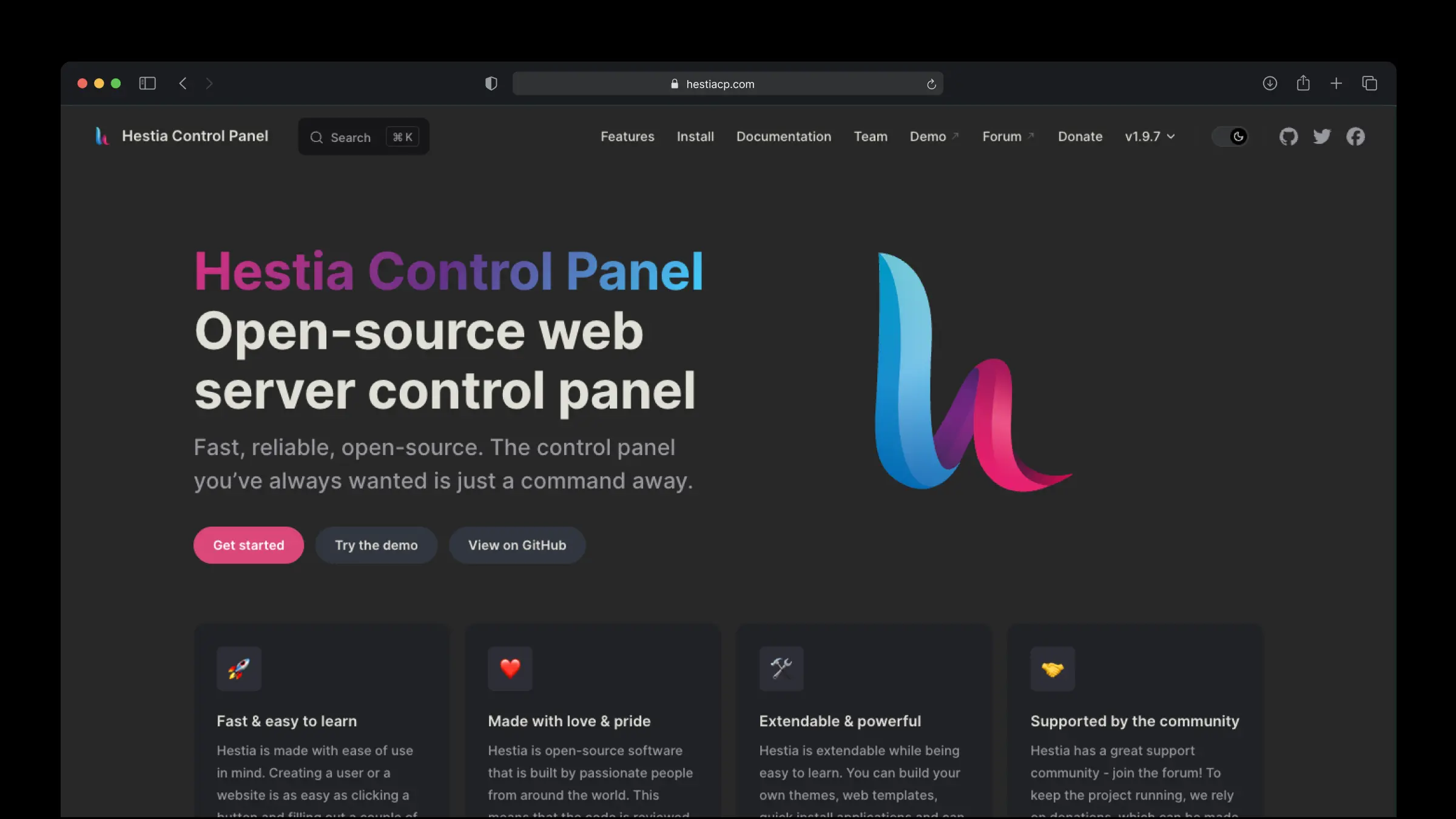 HestiaCP v1.9.7 open-source web server control panel, the free aaPanel alternative with a built-in mail server