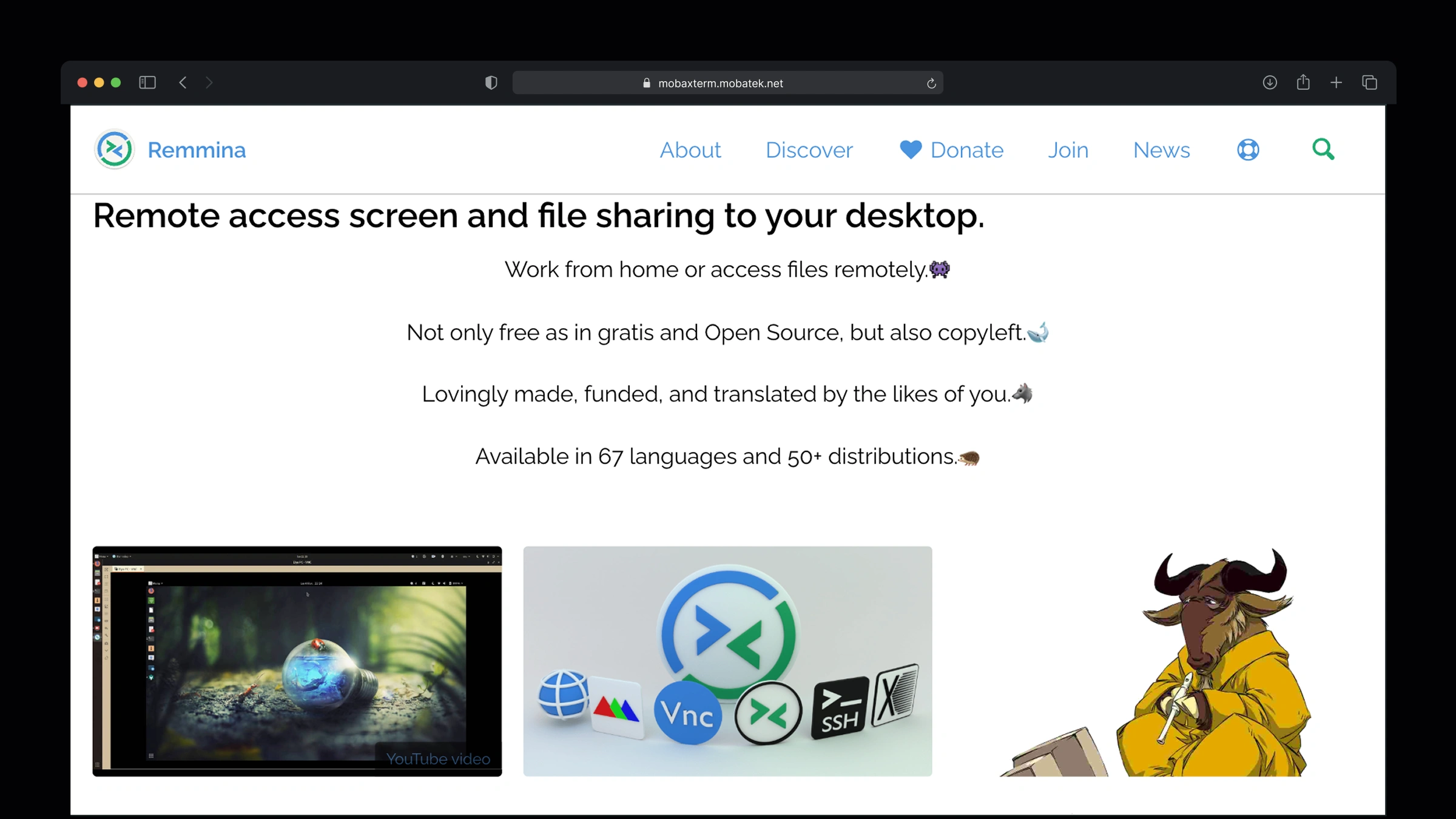 Remmina multi-protocol remote desktop client for Linux supporting SSH, RDP, VNC, and SPICE in one tabbed interface