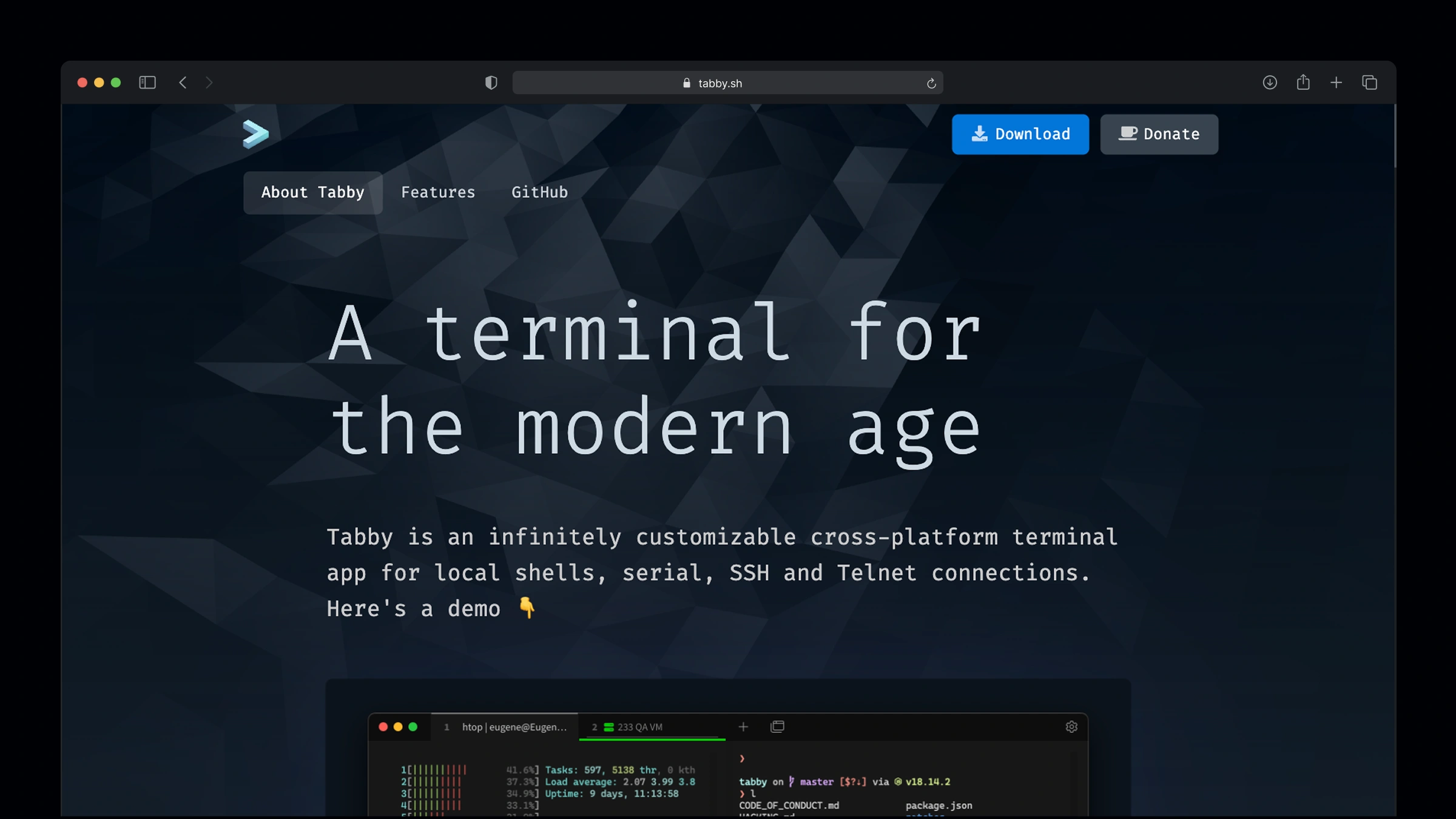 Tabby open-source modern terminal for Linux with tabs, split panes, built-in SFTP, and a plugin ecosystem