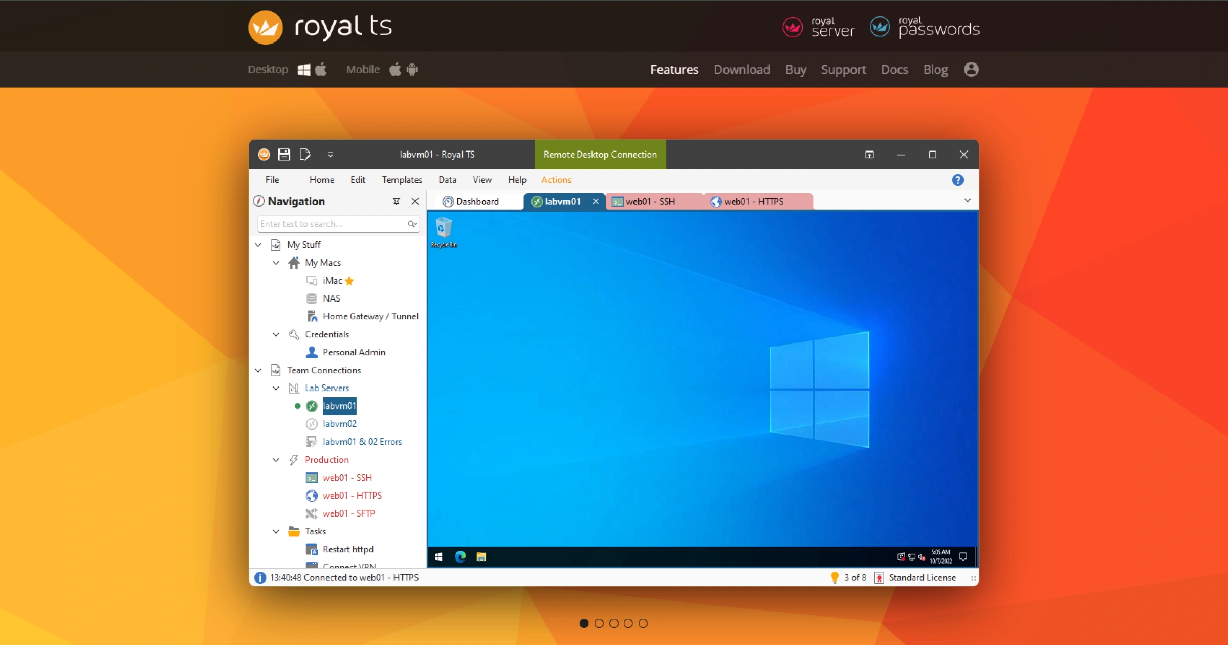 Royal TS PuTTY alternative for Windows - multi-protocol connection manager for SSH, RDP, VNC, VMware, and web consoles with secure Royal Server gateway access