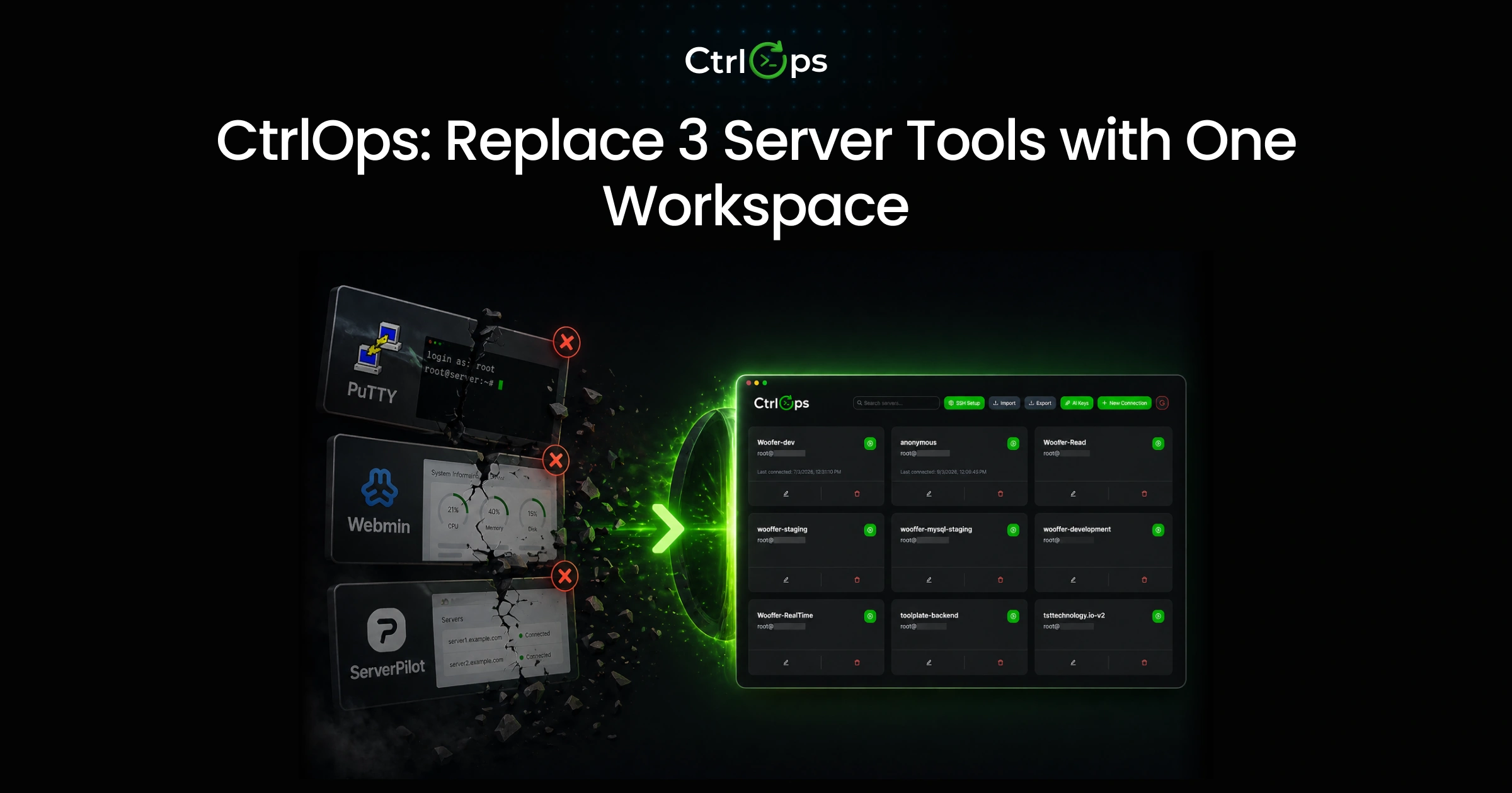 CtrlOps replaces PuTTY, Webmin, and ServerPilot - SSH, file management, real-time monitoring, and AI in one local-first workspace